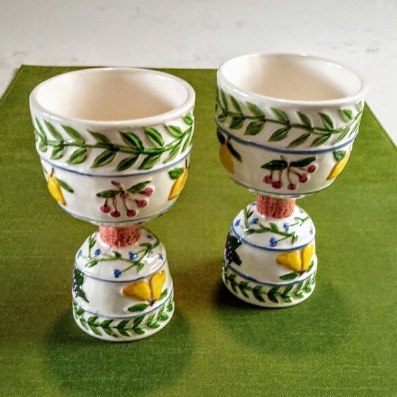 Ceramic Fruit & Vines Footed Egg Cups - Picture 1 of 8